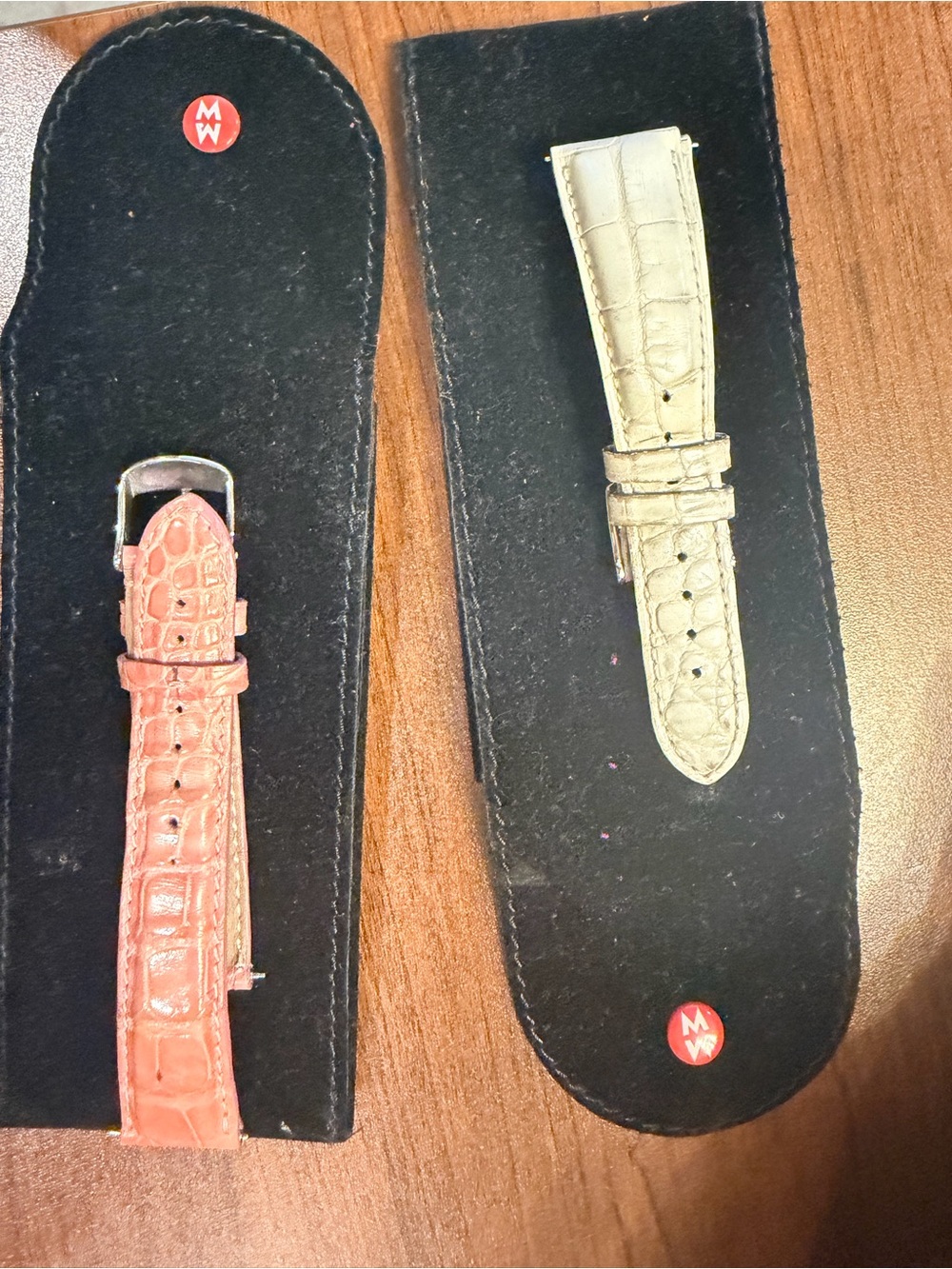 Women’s Michele WatchGenuine Leather Croc-Embossed Watch Strap - Coral and Beige
